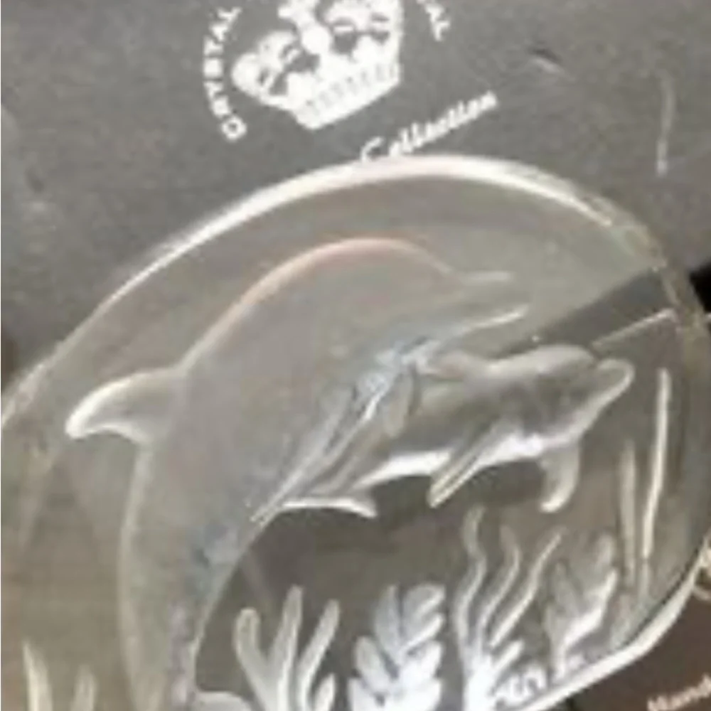 Vintage Sarmis Royal CrownRomanian Crystal Dolphin art glass Paperweight Romania